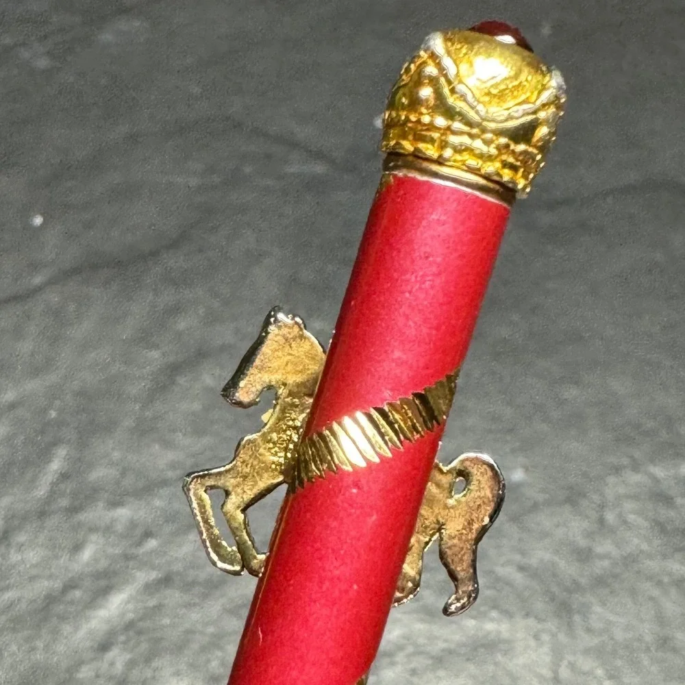 Vintage Carousel Horse Ballpoint‎ Pen Red Gold Tone Carnival Gemstone Accents